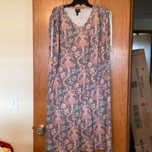 Ulla Popken Red, White and Blue Women's Dress with Gathered Sleeves